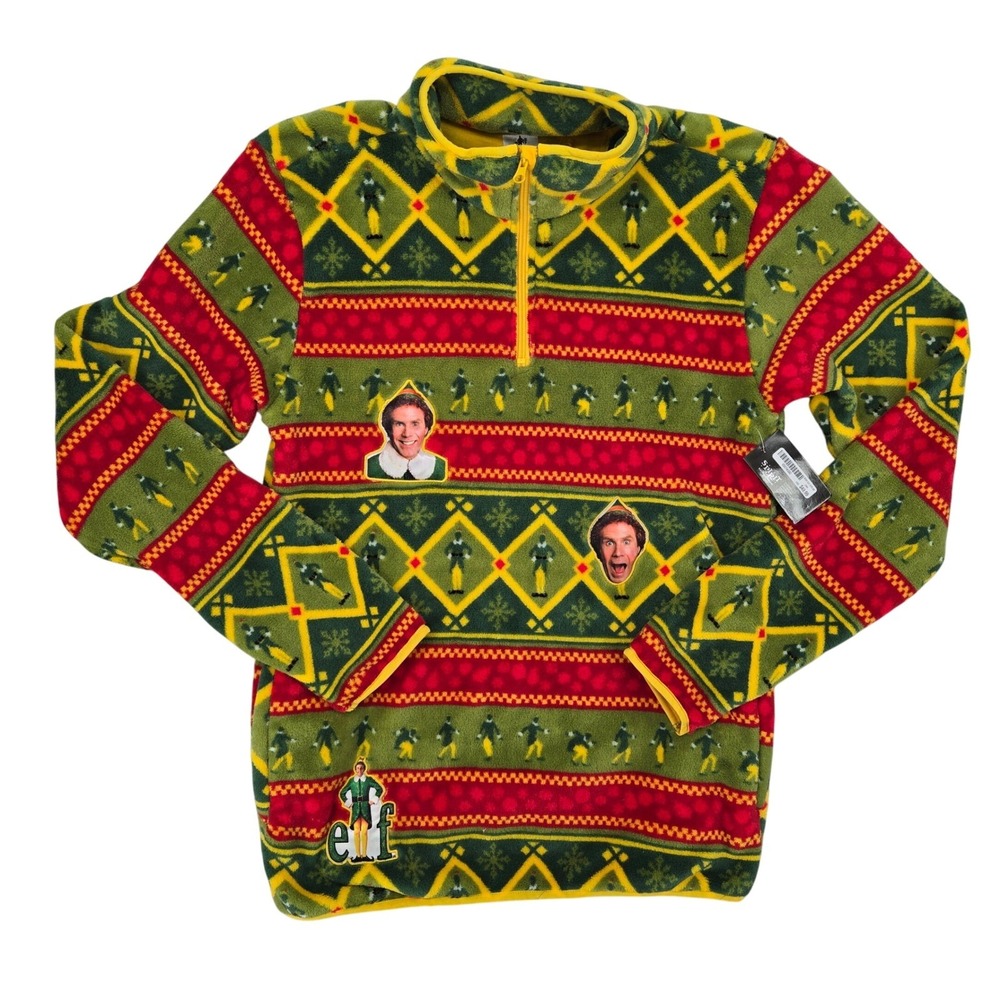 Spirit Halloween NEW SMALL Buddy Elf‎ Quarter Zip Fleece Pullover Mens Christmas
